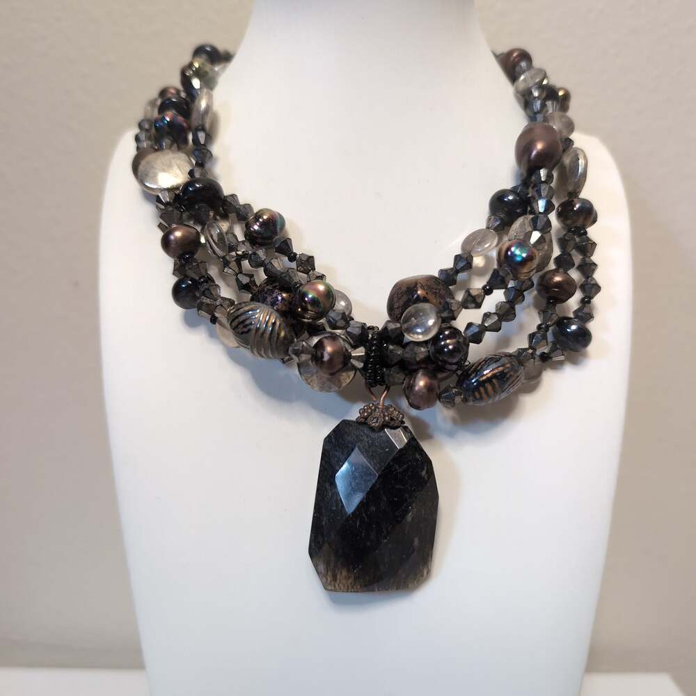 Multi Strand Beaded Pendant Whimsygoth Necklace
